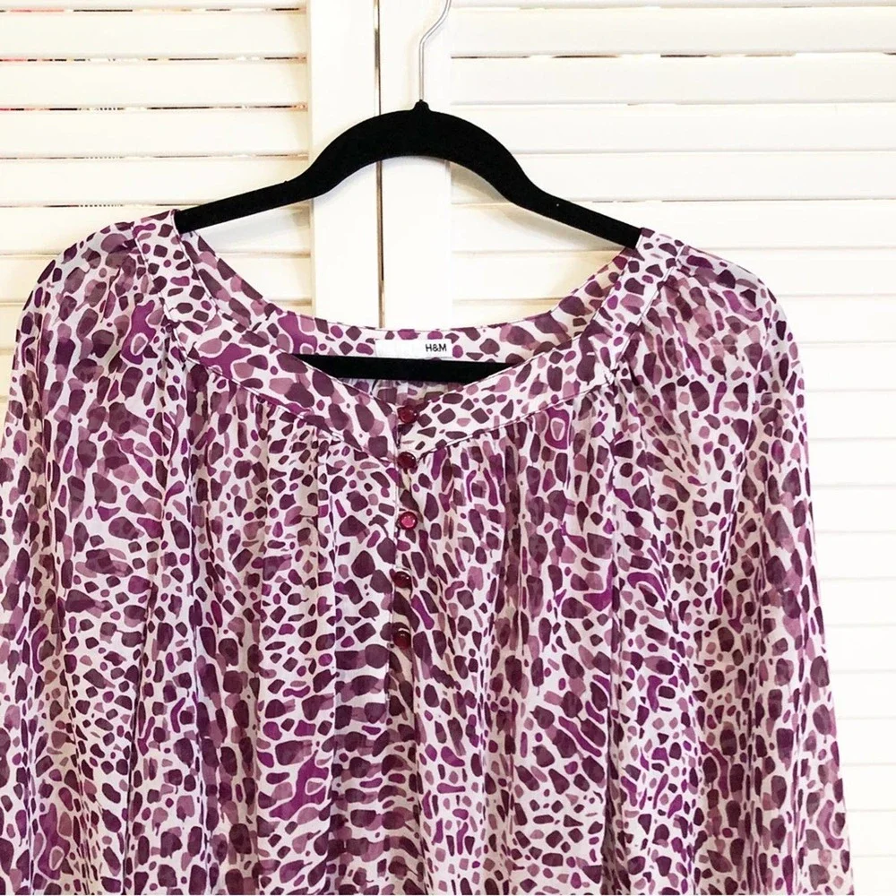 H&M Purple Animal Print Semi Sheer Blouse - Picture 3 of 8